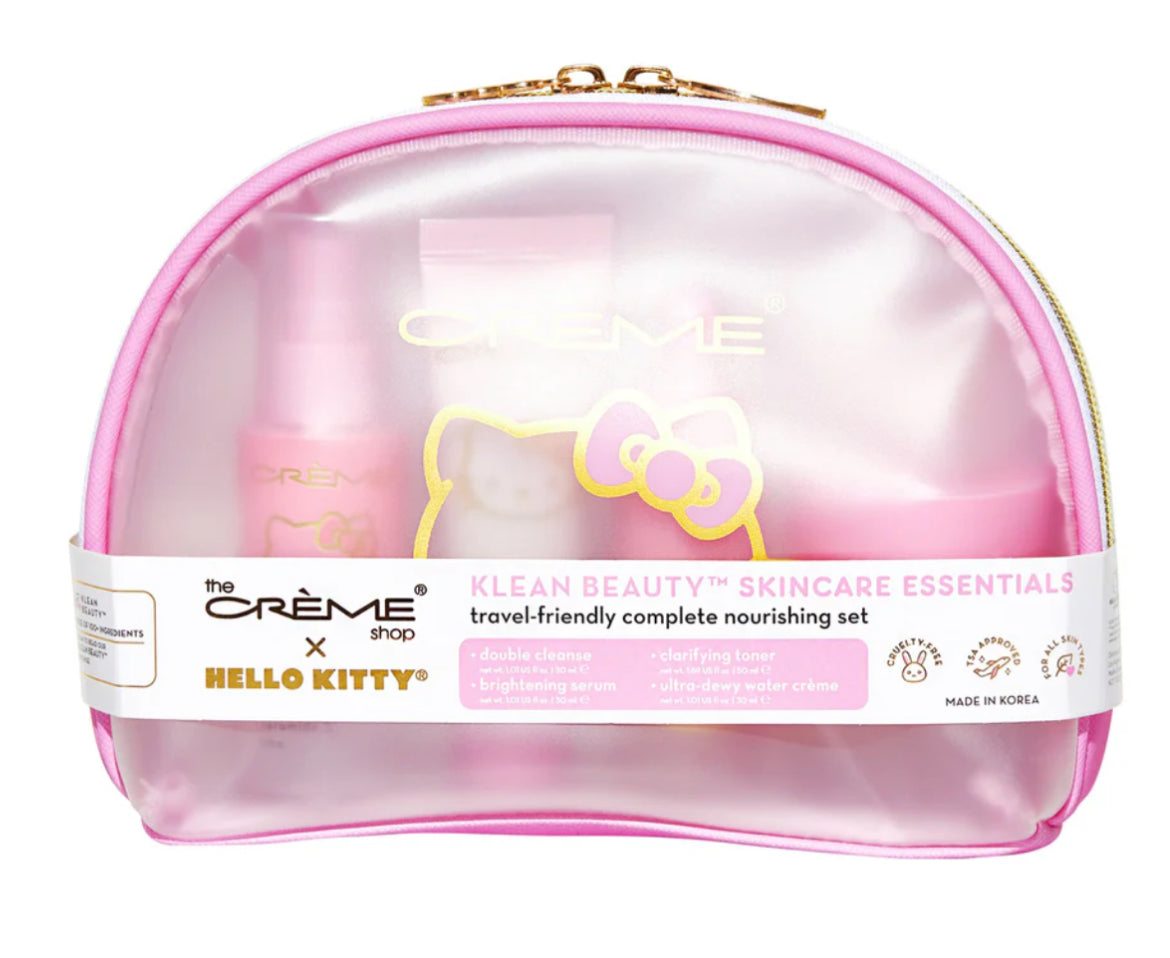 THE CRÈME SHOP X HELLO KITTY SKINCARE ESSENTIALS- KLEAN BEAUTY™ 4PC TRAVEL BAG SET